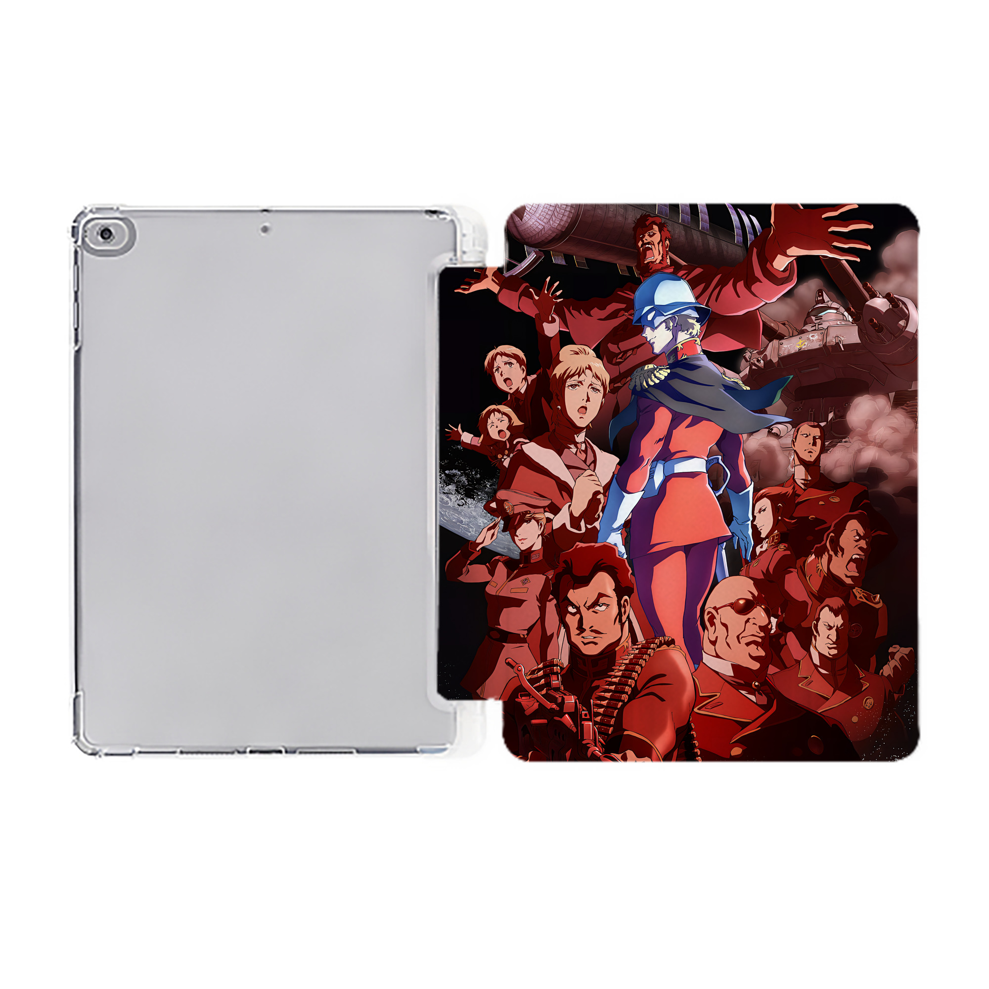 （画像用） 機動戦士ガンダム Mobile Suit Gundam IPad ケース ペン収納付き 三つ折りスタンド PUレザー×シリコン 対応機種9.5/10.5/10.9インチ